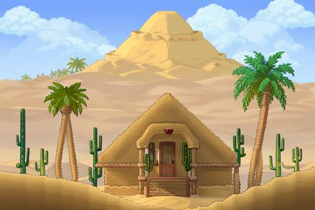 <lora:Terraria Style - V1:0.80>, Terraria_Style, 2D, pixelart, above ground, day time, desert biome, sky, clouds, sun, mountains, palm trees, cactus, sand, sand dune, waterleaf plant,, highest quality, highest quality visuals, highest details,