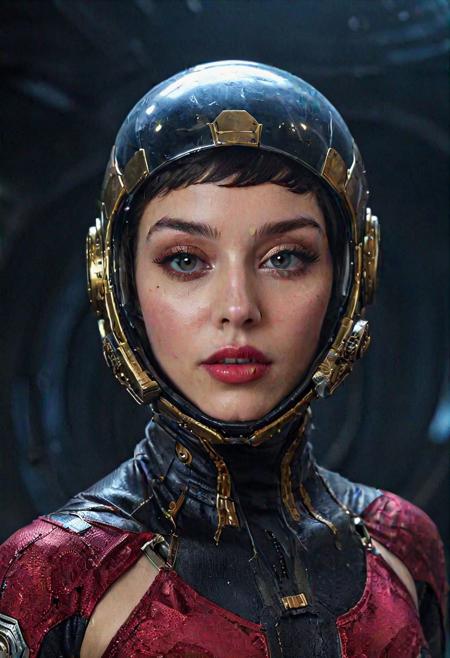 high fashion photo by Mario Sorrenti, SkinHairDetail, 18 years old model Kimberly Brix, younger:1.6, thick thighs, perfect ass and hips, full lips, parted lips, matching eyes, vibrant colors, intricate eye details, multiple orgasms, after sex look, thick eyeliner, lipstick, alien-futuristic insanely sexy and extremely revealing futuristic nylon fabric that fits perfectly and vacuum seals to the body following every nook and contour leaving nothing to the imagination,  from above:1.3, 
 leotard designed by Coco Chanel,  helmet inspired by Star Lord's helmet in guardians of the galaxy, zero-g environment, no gravity,  (Blue hour:0.45), Photo equipment, Beauty ring, Softbox, Strip light, speedlight, flash photography, Rembrandt lighting, full body shot, from below:0.8, (attitude, backlighting, hair lighting:1.4), selective focus, (deep cameltoe, semetrie, fractal art:1.5)