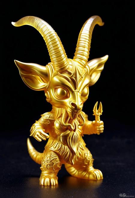 XCYP Art Toy,A Little golden baphomet, japanese sofubi EVA Material) Artist Design Piece,Award-Winning Lens,Highly Detailed,Ultra High Resolution,32K UHD,Clear Focus,Best Quality,Masterpiece.,