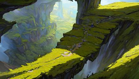 Conceptart,Concept Art,SamWho,mksks style, green moss, species, overlooking chasm, flower