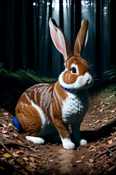 (((colorful bunny on a dirt path, dark mysterious forest, dramatic lighting, dark photo, night))),, best quality, ultra high res, (photorealistic:1.4),, high resolution, detailed, raw photo, sharp re, by lee jeffries nikon d850 film stock photograph 4 kodak portra 400 camera f1.6 lens rich colors hyper realistic lifelike texture dramatic lighting unrealengine trending on artstation cinestill 800,, photorealistic, photo, masterpiece, realistic, realism, photorealism, high contrast, photorealistic digital art trending on Artstation 8k HD high definition detailed realistic, detailed, skin texture, hyper detailed, realistic skin texture, armature