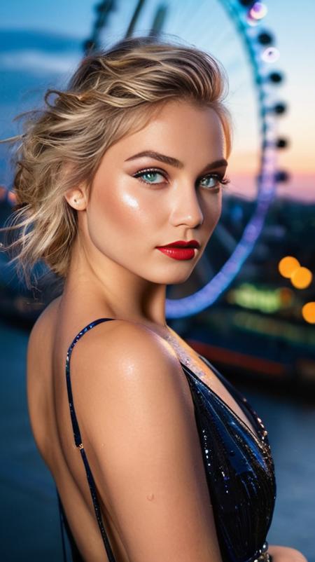 Professional Playboy full body Photo of Martha_Tomero is a blonde brunette girl 19yo green eyes 
(((Background the London Eye))), (Night,rainy day, she is with her hair wet and dripping. water drops fall on her face, body and hair:1.4)
Her Long hair is styled in soft, cascading waves , with Californian highlights, 
Apply thick, electric blue eyeliner and glossy cherry red lipstick, with a peach blush on the cheeks and a glittery silver eyeshadow on the eyelids,perfect eyes and long eyelashes,
[Martha_Tomero's wearing a LBD EXCLUSIVE BURGUNDY CHIARA BLACK SATIN MAXI DRESS:1,2]
((Photo Focus, DOF, Aperture, Cinematic Color grading insanely detailed and intricate, character, hypermaximalist, elegant, ornate, beautiful, appealing, attractive, amative, hyper realistic, super detailed)) Perfect face, alluring eyes, simple cinematic background, atmospheric haze, dramatic lighting, high contrast, intense shadow play, (lens flare, heresy flares:1.2)  (skinny, slim, toned:1.2),4K