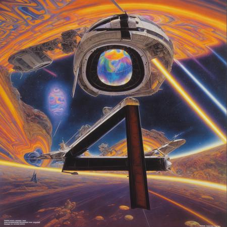 cover of a magazine, on the cover of a 1980s science fiction magazine by noriyoshi ohrai, syd mead, Robert mcguiness, (psychedelic:1.3)