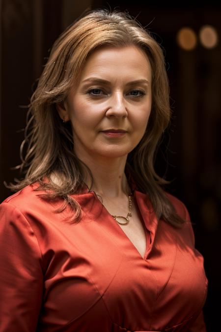 <lora:Liz_Truss:1> masterpiece, best quality, detailed face, 1woman, solo, a mature l1873t, realistic, red dress