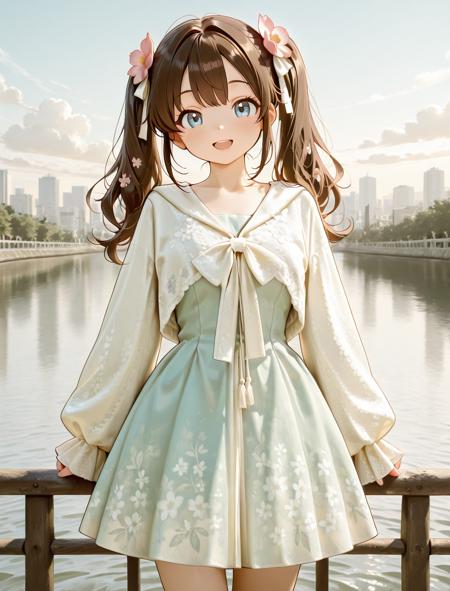 aqua-blue dress paired with white capelet v1.0