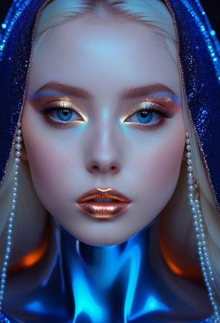 thighs-up,(masterpiece:1.1), (best quality:1.1), piercing ultra-details, (aesthetic:1.1), fantastic epic masterpiece, ((full-body-shot)), (dynamic standing pose:1.0) masterpiece, highest esthetic score, photo of an exquisitely beautiful pale skin european 1girl, 25-year-old, modern implementation of sci-fi  "botichhelli The Birth of Venus"starlight falls on beautiful gorgeous detailed face. Depth of field, insane details:1.4, ultra detailed, absurdres, 1:280f Zeiss lens, long aperture,   fiery opal, platinum, obsidian , london-blue, bare feet in the shell, extraterrestrial sight, intricate background, style by Hyung Jun Kim, bare feet, piercing eyes, detailed pupils, highresolution texture face, luminous face,
