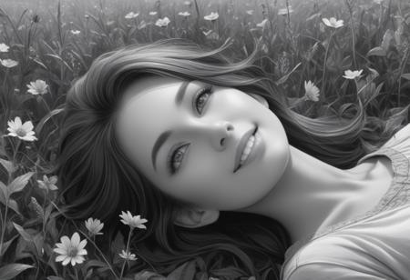 - A field of wildflowers under a bright, blue sky. In the middle of the field, a person lies on the ground, surrounded by colorful blooms, with a peaceful smile on their face. The scene captures the simple beauty and tranquility of nature, evoking a sense of serenity and freedom.,
pencil shading,charcoal drawing,tinted paper,pencil drawing,brutal dark b/w color scheme,A striking ultra HD charcoal drawing,overall composition is a perfect balance of intricate and insanely detailed elements
(best quality,4k,8k,highres,masterpiece:1.2),ultra-detailed,(realistic,photorealistic,photo-realistic:1.37),UHD,professional,extreme detail description,sharp focus,physically-based rendering