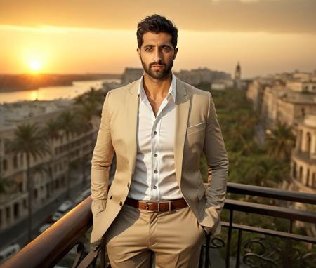 Nautical-themed (Photo:1.3) of (Ultrarealistic:1.3) <lora:Man_Men_FFashion:1> Thomas Middleditch a man <lora:akshay-oberoi_Thomas-Middleditch:1> in a tan suit standing on a balcony, sun behind him, inspired by Pablo Munoz Gomez, shot at golden hour, editorial photograph, midshot of a hunky, by Roman Bezpalkiv, by Artur Tarnowski, maxim sukharev, by Gabor Szikszai,Highly Detailed,(Mono Color:1.3) . Sea, ocean, ships, maritime, beach, marine life, highly detailed