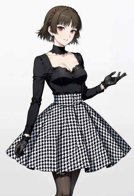 Le Palais Houndstooth Skirt & Lace Trim Top