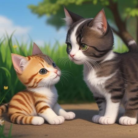 (Masterpiece:1.3), highest details, 
little dragon babies, lumbering, cute tiny cats, different fur colors,
hearts, love, lovely, cute, sweet, feeling well, cats mom is watching the scene, spring or summer scene, no humans, bright lighting, shadows, shaded patterns, colorful, centered focus, depth of field,
outdoors, sunny weather, blue sky,