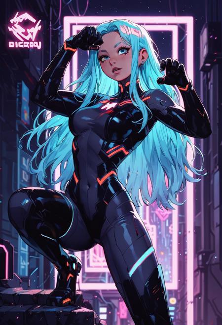 score_9, score_8_up, score_7_up, source_anime, neon light, cyberpunk, (blurred background:1.3), (night cityscape:1.2), (hero pose pose:1.5), (sexy superheroine:1.4), ultra-detailed, expressive, (hourglass figure:1.3), (almost transparent outfit:1.5), (super cute girl:1. 4), standing, on one leg, long flowing hair, belly-baring, belly button, glowing highlights, bright colors, futuristic tight body, thigh-high boots, holographic accessories, cyber city skyline, seductive look, soft glowing skin against light, upper body shot, g0thicPXL, glowing, neon, cyberpunk