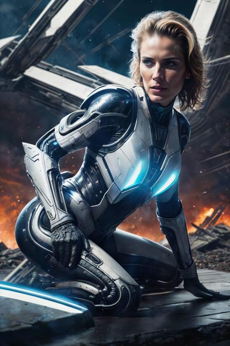 <lora:NeoFuturisticTech:0.6>((beautiful woman)) wearing a neotech armor, sleek, explosive pose, expressionism, movie still, hyper detailed, intricate design, insanely detailed, fine details, scifi, in a destroyed city, frontal illumination, <lora:add_detail:0.6>