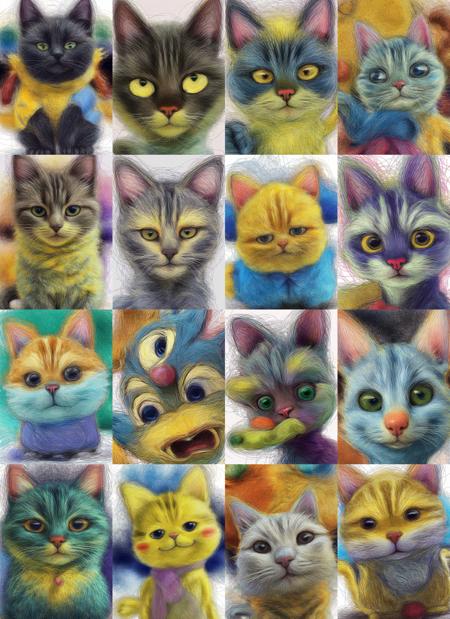 a rainbow cat, Scribbled Pattern, (Masterpiece:1.3) (best quality:1.2) (high quality:1.1) <lora:rabisco:1.05>