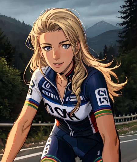 <lora:pauline_ferrand_prevot:0.9>,pauline_ferrand_prevot,portrait of pauline_ferrand_prevot,cycling, road bike, cycling clothes, world champion jersey, riding a road bike, road bike, upper body, road bike, forest, mountains, night, climbing with bije <lora:more_details:0.3>