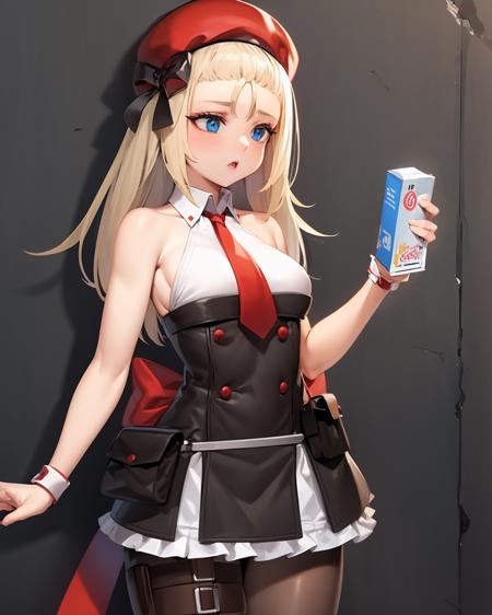 (extremely detailed CG unity 8k wallpaper),(masterpiece), (best quality), (ultra-detailed), (best illustration),(best shadow), cowboy shot, (sharp eyeliner, eyeshadow, detailed eyes:1.1), 
,BREAK 
MP5, mature woman, holding milk carton, medium breasts
<lora:MP5:1>