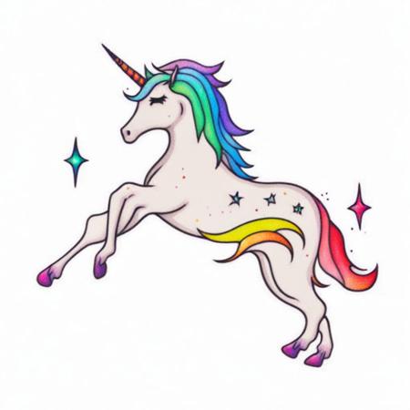 Rainbow unicorn tattoo <lora:SDXL-tattoo-Lora:1>