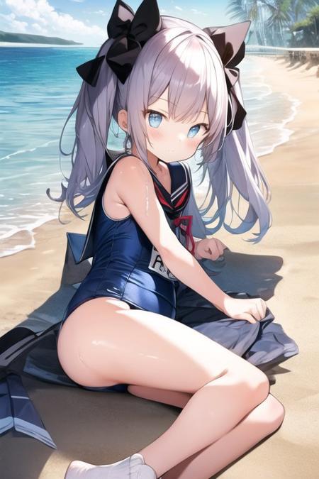 <lora:OpenNiji-000008:0.8>, 1girl, school swimsuit, beach,