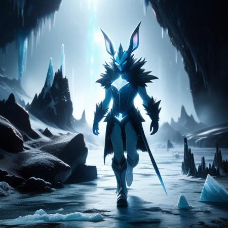Cryostheon (Evolved Glaceon)
"The Absolute Zero"
Cryostheon does not freeze—it stops. Atoms cease vibrating in its presence, time itself locking into perfect crystalline stasis. Its footsteps leave behind glaciers that never melt, and those it touches shatter like glass, their final moments preserved in frozen screams.
Background: There is a point where cold becomes something else—an absence so total it consumes even entropy. Cryostheon is that void given form.