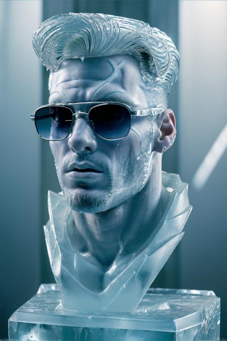 photo of a vanilla_ice, a man as a (made_of_ice:1.3), on a pedestal, modelshoot style, photo of the most beautiful artwork in the world, High Detail, Sharp focus,in the middle of a square, full body, (closeup), sunglasses   <lora:made_of_ice:0.5>
 <lora:vanilla_ice:1>