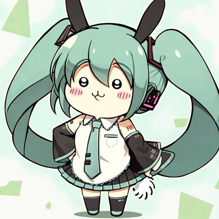 chiikawa\(a\), solo, standing, :3, full body,hatsune miku,