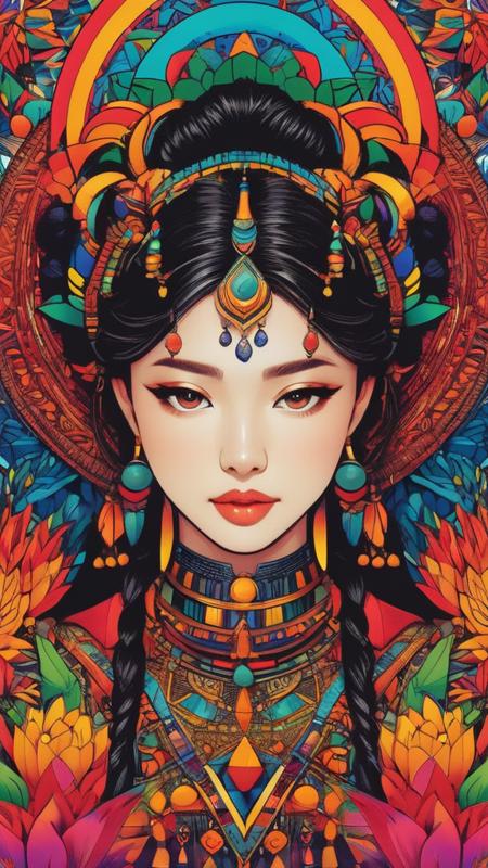 Random artwork, single person, intricate background, colorful