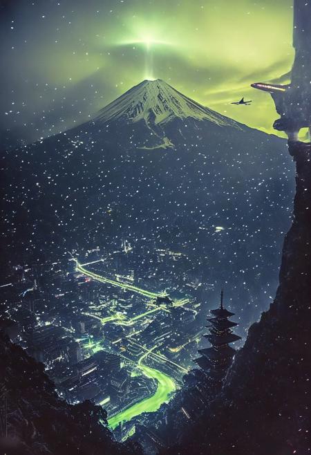 BREAK
Ultra-realistic depiction of Mt. Fuji fully populated with cyberpunk skyscrapers and vibrant city life. Nighttime scene with neon lights, cinematic lighting, and intricate details. Futuristic architecture blending seamlessly with the natural landscape. High-resolution, photorealistic, and detailed textures. No lowres, blurry, or distorted elements.
BREAK
()Hyoer Realistic:2.0)Polaroid picture an image of Ultra-realistic New York City under Wakandan rule: ((The towering skyscrapers now adorned with intricate African patterns and gleaming vibranium accents)). The streets are bustling with people in traditional Wakandan attire, while advanced technology seamlessly integrates into everyday life. The Statue of Liberty stands proudly, its torch replaced by a glowing heart-shaped herb symbol. ((In the distance, sleek Wakandan aircraft patrol the skies as citizens from both worlds coexist in harmony.))
BREAK
()Hyoer Realistic:2.0)Polaroid picture 
an image of 
Amazing frozen waterfall in the Alps, Italy.