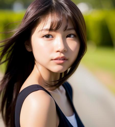 solo,1girl,looking at viewer,shiny skin, skindentation, strap slip, (floating_hair),wind,sunrise ,(smiling:1.05),(shiny skin:1.1),asian,
 classroom ,
photo referenced,best quality, ultra high res, (photorealistic:1.4),  (detailed face and eyes),