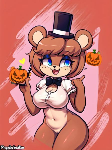 fredina freddy (fnaf) top hat blue eyes brown body