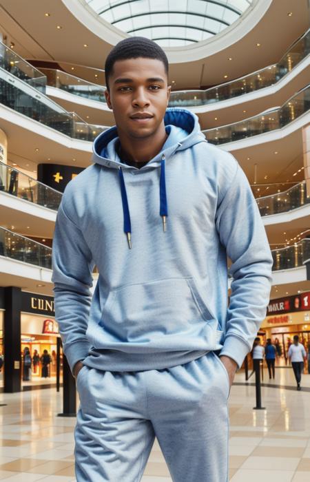 (masterpiece:1.2, best quality),(finely detailed beautiful eyes:1.2),(extremely detailed CG unity 8k wallpaper, masterpiece, best quality, ultra-detailed, best shadow),(shopping mall background),(beautiful detailed face, beautiful detailed eyes),High contrast,(best illumination, an extremely delicate and beautiful), photo of 19 y.o black man, white shoe, full body shot, ((shopping mall)), (blue hoodie), <lora:kayomide-06:1>, 6500k, 8k UHD highres, high quality,