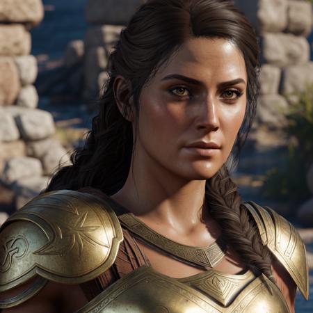 <lora:kassandra-10-loha:0.4>,[warrior woman with athletic body],[spartan],kassandra from Assassin's Creed Odyssey,[cool realistic female armour],[acient greek],[4k],[sharp image],[detailed] ,[beautiful realistic hair],[beautiful detailed skin],[brunette hair]