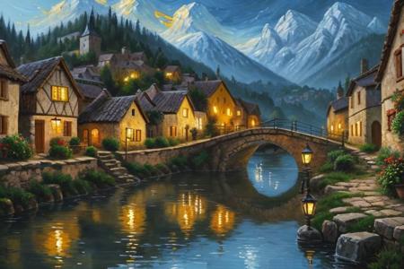 village style housing, 
stunning 21th century european village scenery, 
detailed and intricate environment, 
oil painting, 
palette knife soft brushstrokes, 
heavy strokes, 
dripping paint, 
art station on trend, 
sharp focus, 
intricate details, 
highly detailed, 
oil painting, 
heavy strokes, 
paint dripping