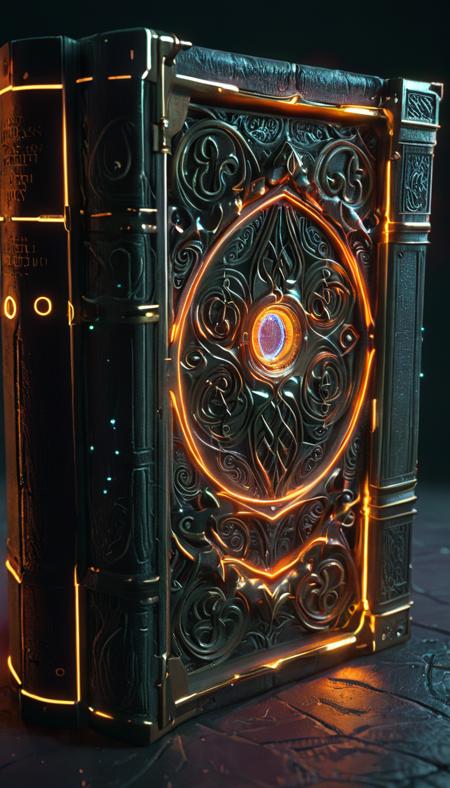 An ornate Celtic bookcover, mysterious, magical, neon glow, grimoire, (ancient:1.15),,,, enchanted, complex carved stone, iridescent, realistic 3 d concept art, intricate details depth illustration in complimentary colors, highly detailed, glowing particles, detailed by ross draws, alberto seveso, mike schutt, jean leon ewa c 4 d upscale  8 k, flickr, sad  t 5 0 4 d  biomorphic illustration 1 closeup portrait digital illustration by greg rutkowsky  william morris ighan bouguereau  / in beeple by felix by barlowe depth 3 d cinematic dramatic studio lighting hyper realistic photorealistic ambient occlusion luxurious magic medicine subsurface scattering ambient occlusion ink polished engine  radial octane render artstation  Rendered in unreal engine
 <lora:v0ng44g003:0.3> <lora:v0ng44g005:0.2> <lora:Twilight_Glade:0.3> <lora:visiblend:0.4>  <lora:glowneon_xl_v1:1.5>