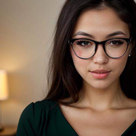 1girl, Greek, big beautiful dark green eyes with long eyelashes, long red dress, pretty face, long black hair, sensual lips, no makeup, glasses