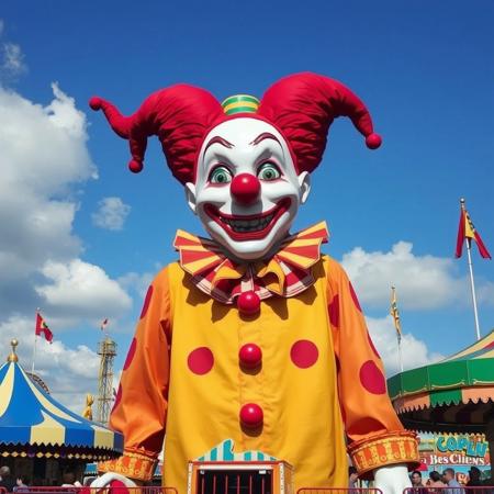 amusement park, giant clown in the sky,