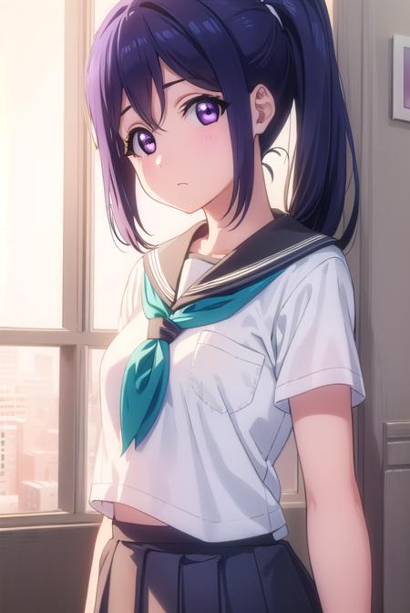 kananmatsuura, <lora:kanan matsuura s2-lora-nochekaiser:1>,
kanan matsuura, long hair, blue hair, (purple eyes:1.1), ponytail, sidelocks,
BREAK skirt, school uniform, short sleeves, pleated skirt, serafuku, socks, neckerchief, kneehighs, black socks, green neckerchief, grey skirt, uranohoshi school uniform,
BREAK indoors, classroom,
BREAK looking at viewer, (cowboy shot:1.5),
BREAK <lyco:GoodHands-beta2:1>, (masterpiece:1.2), best quality, high resolution, unity 8k wallpaper, (illustration:0.8), (beautiful detailed eyes:1.6), extremely detailed face, perfect lighting, extremely detailed CG, (perfect hands, perfect anatomy),