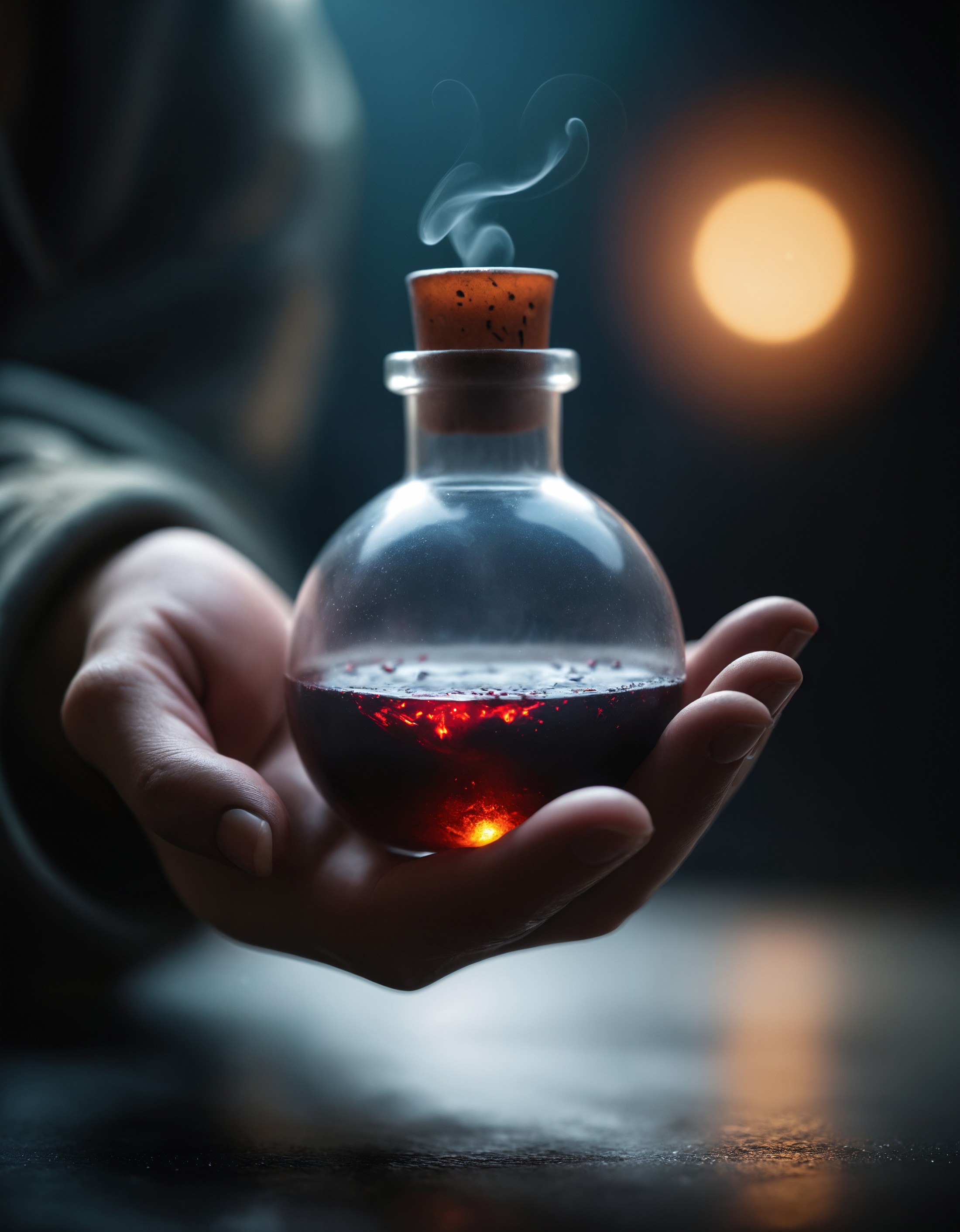 cinematic film still of a person holding a magic potion in their hand, shallow depth of field, vignette, highly detailed, ...