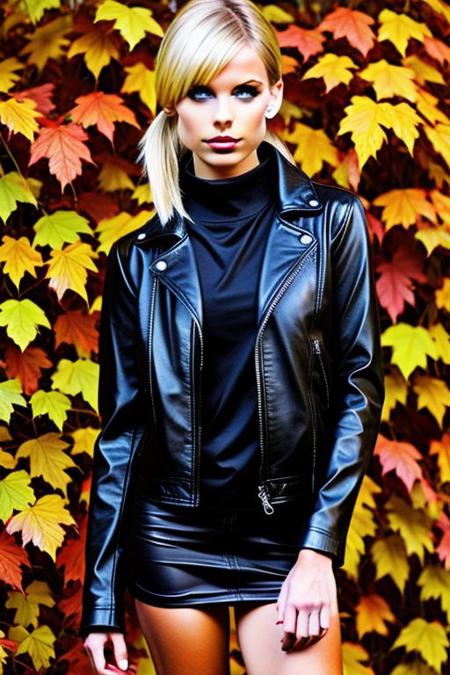 eighteen year old girl wearing a black leather jacket and black zip up sweater, realistic, analog photo, masterpiece, trending on artstation,