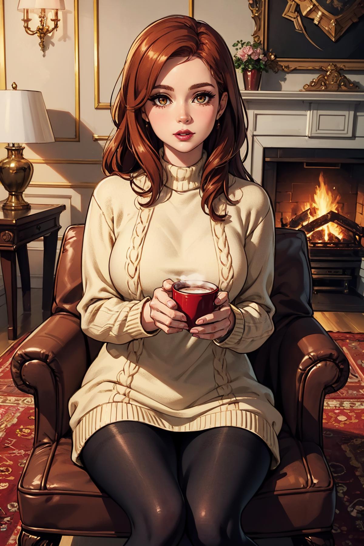 A woman sitting on a couch holding a red cup.