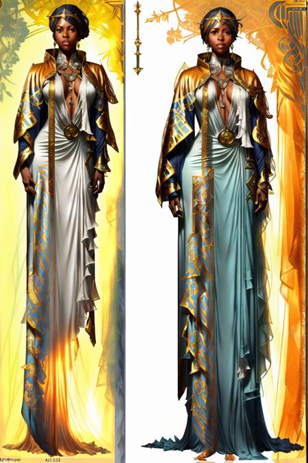 Full body portrait of a female character,
Fantasy concept [ character | costume | fashion ] design ( in CCDHT artstyle by ( Alphonse Mucha )),

( clear and readable posing ) with clear and readable [ cropping | framing | compositing | focus ]
preserving ( clear and readable  tangents with loose negative space ),

[ vertical, golden ]  ratio