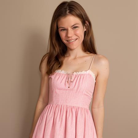 portrait of annehowe wearing a dress <lora:annehowe-000015:0.9> smiling