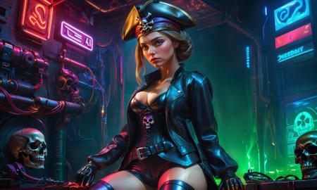 (full body:1.8), (legs visible:1.5)
woman , cyberpunk anime art, dark theme, red and blue lighting, cute soldier, with green eyes and a skull on her head, funny hat, ascii, instagram art, beautifully infected, live2d, a necromancer, blacklight aesthetic, pirates
((best quality)), ((masterpiece)), detailed soft oil painting, detailed background, dramatic cinematic lighting, soft edge lighting, professional, dramatic lighting, hard edge lighting,
ultra quality, 4k,(masteriece, best quality, 8k, ultra highres, highres:1.4), extremely detailed <lora:add-detail-xl:0.7>