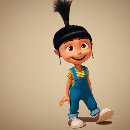 1girl, agnes, black hair, brown eyes, ponytail, overalls,