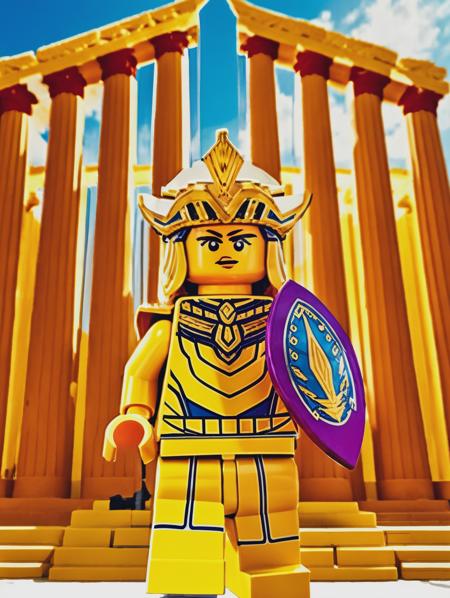 LEGO MiniFig, Saint Seiya in front of the Temple of Athena <lora:lego_v2.0:0.8>, masterpiece, high detail, 8k, high detailed skin, 8k uhd, high quality