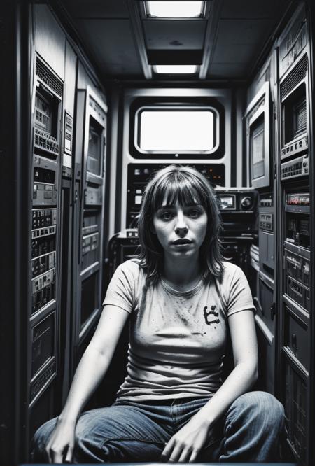 worn-down computer control panels surrounding an adult woman in dirty clothes sitting in a starship, creating a hyperpunk scene with desaturated dark red and blue details, colorful (polaroid:0.7) with vibrant colors, (vacations, high resolution:1.3), (small, selective focus, european film:1.2), (sexual advance:1.1), closeup
 <lora:Better_Details:0.6> 
<lora:epiC35mm:0.6> epiC35mm
<lora:LCM_1-5:0.7> 
<lora:ContrastControl:1.3>
 <lora:Colortone_Slider:2.4>  bright color