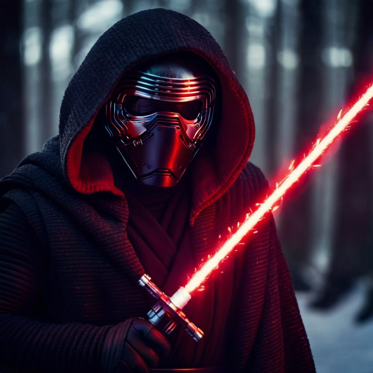 cinematic film still of  <lora:Kylo Ren:1.2>
Kylo Ren a realistic close up of a person with a red lightsaber and an epic h...