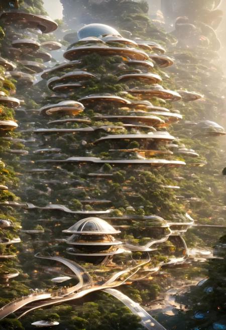A new type of flying ship for sightseeing in the city of the future, 
Residents live in a sizable number of glass bubble capsules,
The alien colonial cities of the future look like towering ant nests built in Halfway underground in the Grand Canyon, glass dome, communications spire landmark, aircraft terminal, aerial mass transportation,
((The steel tower in the imperial capital of Star Wars, the Rubik's Cube and Golden Tower of the corporate headquarters in Blade Runner, The floating kingdom of Hayao Miyazaki's Castle in the Sky, the catacombs of Paris are full of skulls, Famous British architect Dream Detective)),
(futuristic:1.2), a huge military factory made of steel, glass, fog, sun, in the clouds, , futuristic military planes, moody tones, 
(real landscape:1.1), (blurred background:1.0), [buildings|vehicle|Crowd|buildings|trees|buildings|trees|vehicle|Crowd:0.7], (background, more_details:0.3) 
great lighting, stacked, vertical, futureskyline, Cyberpunk city, Office Building