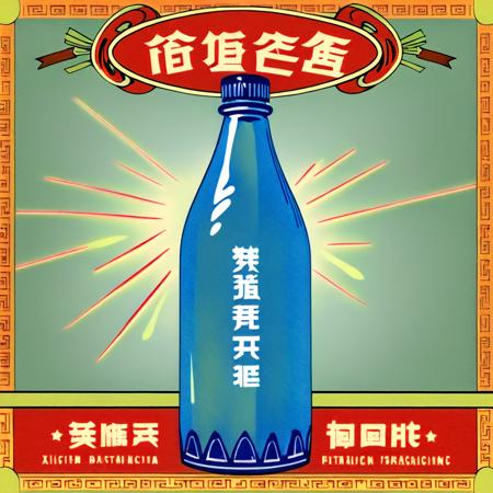 Picture a vintage soda advertisement exuding nostalgia from the 1960s era. At the heart of the image is a classic, glass soda bottle with droplets of condensation, suggesting a refreshing chill. The bottle cap has a design inspired by traditional Chinese patterns. Surrounding the bottle are motifs like Chinese lanterns softly glowing in the background, bamboo shoots subtly framing the sides, and intricate blue-and-white porcelain patterns bordering the base. Fluttering around are pale, wispy outlines of Chinese phoenixes, symbolizing the effervescence of the soda. Above the bottle, bold characters proclaim 'æ¸æ¶¼ä¸å¤' (Refresh Your Summer). The background has a faded sepia tone with just a touch of crimson, reminiscent of aged posters found in old Chinese streets,<lora:oldhkstyle:0.8>