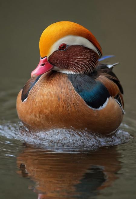 Nikon Z8 photograph of a Mandarin duck , high resolution, high contrast, ray og light, light on the eyes, hard shadow, ENF, Embarrassed, Covering,