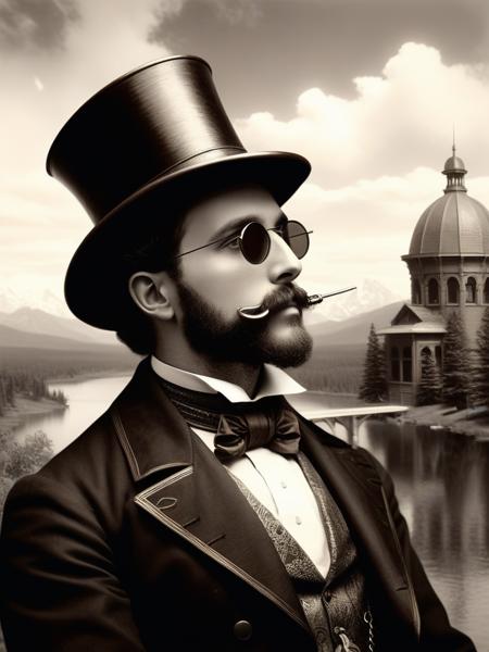 <lora:06NatureArt_Hap_XL:3.9>, Albert Bierstadt style, The Paperclip Bandit, anaglyphic steampunk,