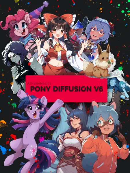 Collage of diverse anime and furry characters generated by Pony Diffusion V6 XL, showcasing versatile styles from whimsical ponies to dynamic hybrids.
